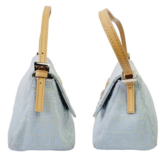 Authentic FENDI Mamma Zucca Bucket Baguette Pastel Blue Flap Bag Purse Tote FF - Picture 3 of 10